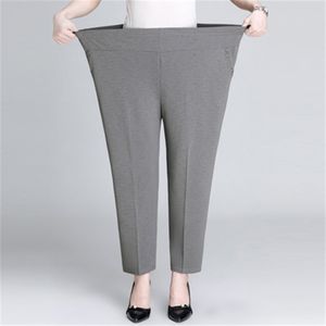 Nouveau solide taille élastique pantalons décontractés d'âge moyen mère pantalon lâche pantalon droit taille 5XL 6XL 7XL 8XL femmes été