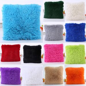 Nouveau solide court oreillers fausse fourrure Shaggy peluche coussin doux chaud luxe jeter taie d'oreiller maison chaise siège taille décor décoratif