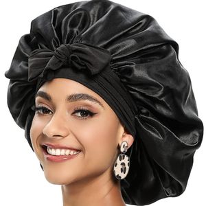 New Solid Women Shower Caps Satin Bonnet Fashion Stain Silky Big Bonnet for Lady Sleep Cap Headwrap Hat Hair Wrap Accessories