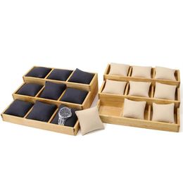 Nieuwe Massief Houten 12 Raster Kussen Vrouwelijke Armband Display Trays Voor Oorbel Hangende Trouwring Horloges Showcase Sieraden Holder316f283a