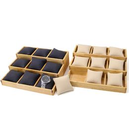 Nieuwe Massief Hout 12 Grid Kussen Vrouwelijke Armband Display Trays Voor Oorbel Hangende Trouwring Horloges Showcase Sieraden Holder316f