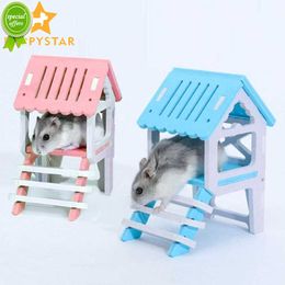 Nieuwe Massief Houten Trappen Hamster Huis Cavia Kooi Kleine Dier Nest Hamster Huis Rat Kooi Pet Play Game Rat huis Levert ZG0009