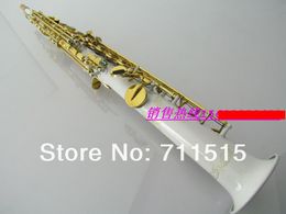 Nieuwe Sopraan B Flat Saxofoon Messing Westerse Muziekinstrument Unieke witte oppervlak Vergulde sleutel Sax met Case Gratis verzending