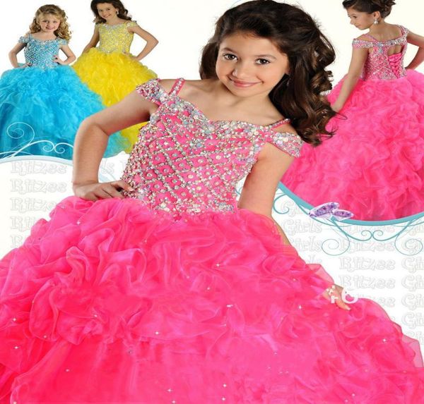 Nouveau Sparkle Glitz Puffy Sexy Belle Noël Enfants Girl039s Pageant Robes Jaune Royal Rose Ruché Fleur Fille Anniversaire Dresse1674892