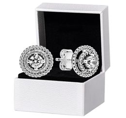 Boucles d'oreilles Double Halo scintillantes, boîte d'origine pour femmes en argent Sterling 925, cadeau de mariage, diamant CZ, nouvelle collection, 9741921