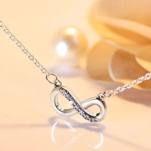 Nouveau collier pendentif infini étincelant pour bijoux de mariage en argent sterling véritable pour femmes cadeau petite amie colliers de créateurs de diamants avec boîte d'origine