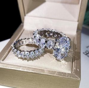 Nieuwe Fonkelende Sieraden Paar Ringen Grote Ovaal Geslepen Witte Topaas CZ Diamant Edelstenen Vrouwen Bruiloft Bruids Ring Set Gift wjl29977572821