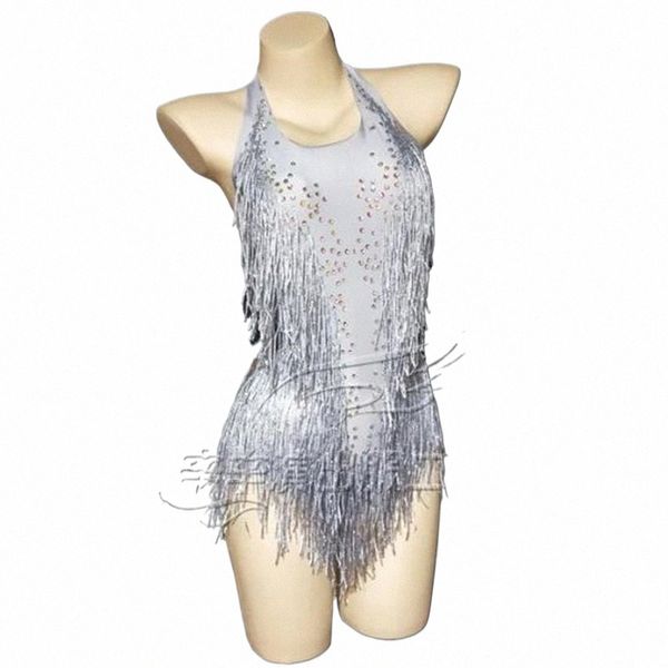 Nouveau Sparkly Rhinestes Franges Body Femmes Discothèque Outfit Glisten Dance Costume Une pièce Danse Porter Chanteur Scène Justaucorps S76I #