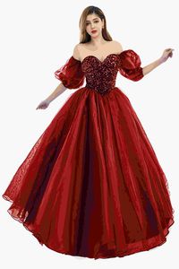 NUEVO Lentejuelas brillantes Mangas desmontables 2024 Vestidos de fiesta Vestido de fiesta Tul con hombros descubiertos Vestido dulce rojo oscuro burdeos