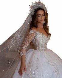 Nieuwe Sparkly Wedding Dres 2024 Off Schouder Princ Bruidsjurken Luxe Bruiden Dres Kapel Bruiloft Gewaden De Mariage W1oa #