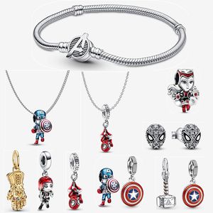 Nuevas pulseras con dijes de diseño de arañas para mujer, pulsera de plata 925 de oro de 18 quilates, ajuste DIY Pandoras Marvelss The Avengerss Captains Americas, conjunto de collar, regalo de joyería