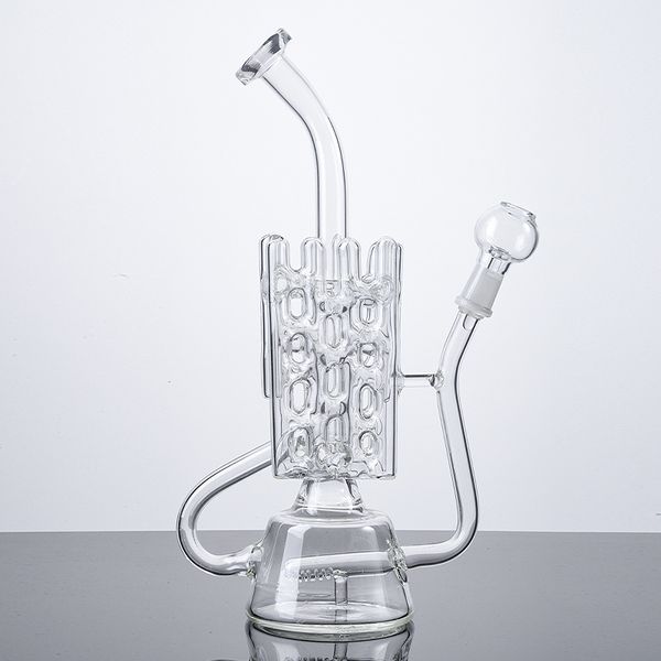 Narguilés clairs En stock 14mm Joint mâle Inline Perc Swiss Percolator Recycler Dab Oil Rigs Accessoires pour fumer Bongs en verre d'eau avec clou Dime