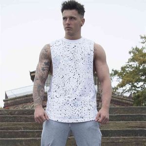 Nouveau Splatter Dot Débardeur Hommes Gymnases Vêtements Bodybuilding Stringer Singlets Muscle Vest Coton Fitness Dropped Armhoes Undershirt 210421