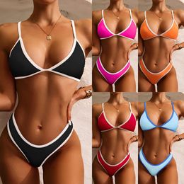 Nieuwe gesplitste bikini badpak dames solide kleur sexy driehoekbroek multi color hete lente strand