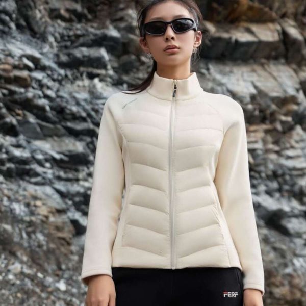 Chaqueta de plumón para deportes nuevos para mujer, traje de Yoga elástico de plumón de ganso ligero, chaqueta de plumón informal corta a prueba de viento y cálida para exteriores