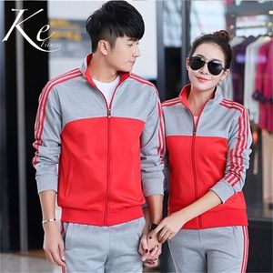 Costume de sport hommes femme rouge gris printemps pull Slim fitness running couple costume polyester manches longues sportswear femmes 201210