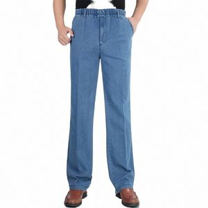 Nouveau Printemps Et Automne Eté Taille Élastique Pantalon Homme Taille Haute Hommes Jeans Cott Lâche Plus Taille 5XL Pantalons N4uW #