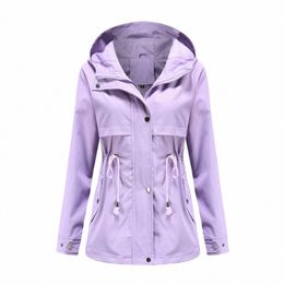 Nouveau printemps/automne 2023 coupe-vent, manteau à capuche mi-long pour femme, imperméable extérieur serré à la taille Fi Slim veste pour femme c01g #