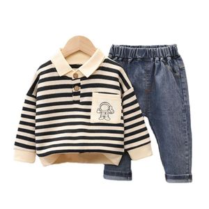 Nieuwe lente herfst baby jongens meisjes kleding mode gestreepte kinderen t-shirt broek 2 stks/set peuter casual kostuum kinderen tracksuits l2405 l2405