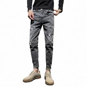 Nouveau Printemps Automne Casual Ripped Denim Gris Skinny Boyfriend Coréen Nouveauté Travail Designer Vêtements Hommes Jeans Pantalons Pantalons Homme x2IS #