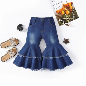 Nieuwe Lente Herfst Kids Meisjes Denim Broek Ruches Flared Broek Kinderen Meisje Casual Jeans Denim Bell-Bottoms Broek