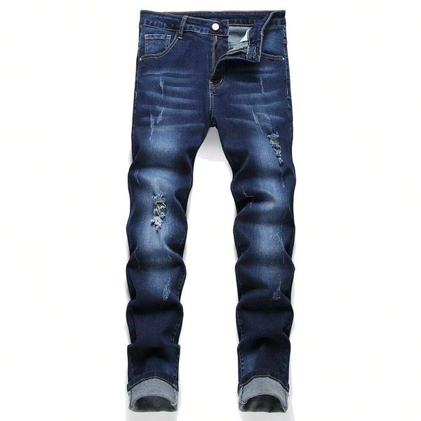 Nouveau printemps automne mode coréenne Stretch Denim garçons copain jean vêtements de créateur pantalon maigre mâle mince bleu déchiré pantalon
