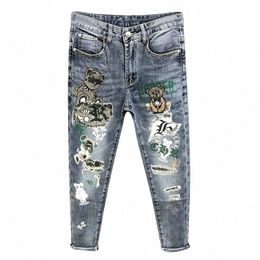 Nouveau Printemps Automne Coréen Fi Bear Carto Graphique Poli Denim Cargo Kpop Boyfriend Streetwear Designer IMPRIMÉ JEANS S6EI #