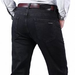 Nouveau printemps automne mi-poids coupe droite fumée gris jean classique taille mi-haute rétro décontracté hommes Cott Stretch pantalon B4ci #