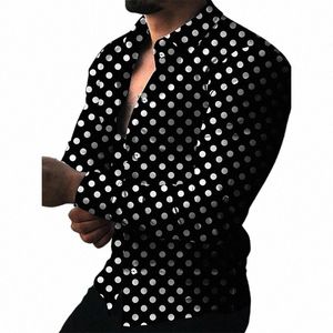 Nouveau Printemps Automne Social Hommes Chemises Col Rabattu Butted Dots Casual Imprimer Lg Manches Chemise Tops Streetwear Vêtements Pour Hommes 19Ko #