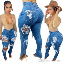 Nuevo Primavera otoño mujer Jeans diseñador Popular agujero roto elástico Split Denim Pantalones