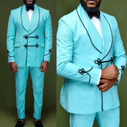 Nieuwe Spring Blue Men Tuxedos Suits 2 stuks Designer Custom Made Mens Wedding for Business Party Formal Wear