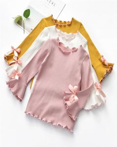 Nieuwe Lente Herfst Winter Meisjes Shirts Kinderen Wit Roze Lange Mouw Kant Strik Baby Meisje Tops T-shirt Peuter kinderkleding Geschenken6882909