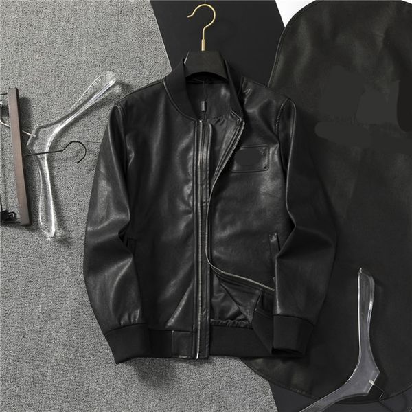 Nueva chaqueta de cuero genuino de primavera chaqueta de diseñador para hombres cuello de béisbol juvenil para hombres chaqueta de cuero de motocicleta negra informal de primavera y otoño