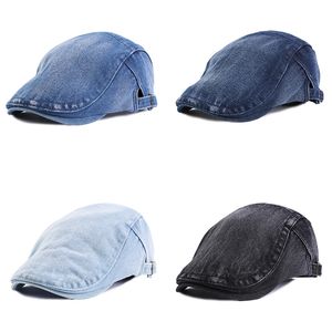 Nieuwe lente jeans baret hoed voor mannen unisex katoen denim solide krantenkapjes mannen gewassen platte piek cap dames schilder baret hoeden