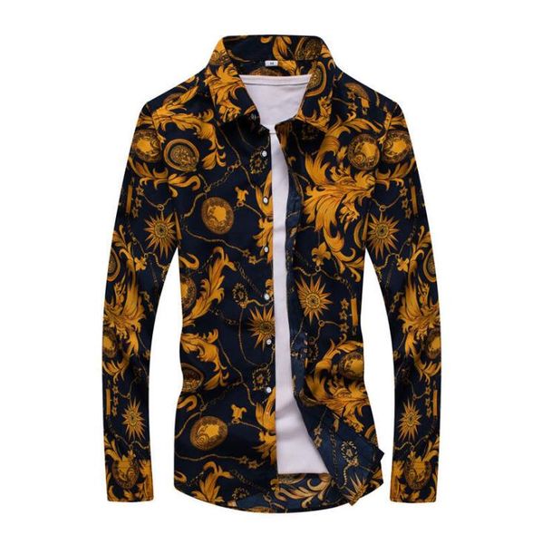 Nouveau printemps hommes chemises décontractées mode à manches longues imprimé boutonné formel affaires à pois Floral hommes robe chemise M-7XL