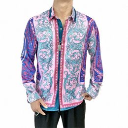 Nuevos hombres de primavera Dr. Camisas Hipster Lg Manga Camisas de lujo Hombres Diseño de lujo Barroco Estampado floral Fiesta de bodas Camisas de baile s99x #