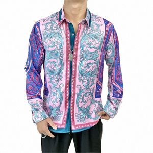 Nouveau printemps hommes Dr chemises Hipster Lg manches chemises fantaisie hommes design de luxe baroque imprimé floral fête de mariage chemises de bal s99x #