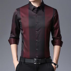 Nouveau printemps hommes à manches longues chemise mode Plaid fête de mariage chemise hommes affaires décontracté robe sociale chemise rouge bleu gris 2480