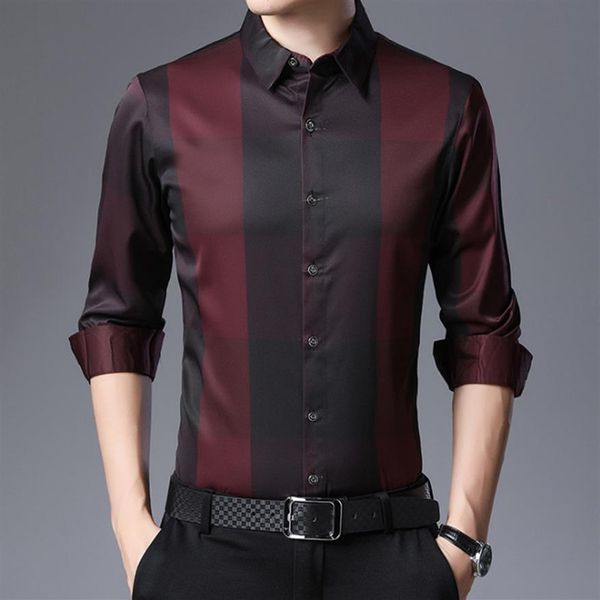 Nouveau printemps hommes à manches longues chemise mode Plaid fête de mariage chemise hommes affaires décontracté robe sociale chemise rouge bleu Grey254n