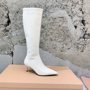 Nieuwe lente-overknee-laarzen Dijhoge hoge laars spitse neus naaldhak 6,5 cm Nappazool Dames luxe ontwerpers Partij trouwschoenen fabrieksschoeisel Maat 35-40