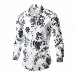 Nieuwe Lente Shirts Mannen Vintage Frs Hawaiian Casual Single Breasted Dr Shirts Slanke Lg Mouw Strand Blouse Heren Kleding D14T #