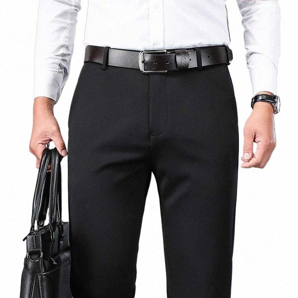 Nuevos pantalones de traje de primavera Pantalones casuales elegantes negros para hombres Azul marino Gris Elástico Busin Formal Recto Marca de lujo LG Pantalones X1dT #