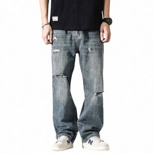 Nieuwe Lente Zomer 2022 Losse Rechte Heren Jeans Vintage Blauwe Gescheurde Broek Casual Wijde Pijpen Jeans Baggy Jeans Streetwear mannen a9ih #