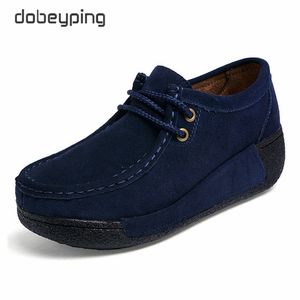 Nieuwe lente zomer koe suede lederen schoenen vrouw veter plat platform vrouwen schoen dames loafers mocassins vrouwelijke sneakers