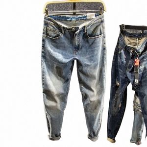 nieuwe lente zomer heren jeans voor heren luxe kleding hiphop cargo slanke luxe kleding broek gescheurd cowboy blauwe vintage broek e6xN #