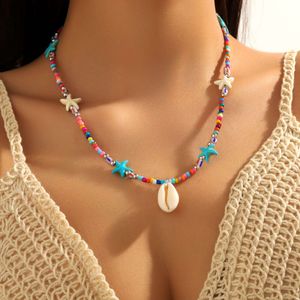 Nouveau Spring Summer Ocean Style Conch Bijoux Collier de coquilles de perles de riz colorées