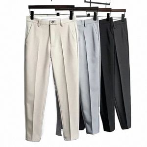 Nueva primavera verano traje pantalones hombres delgado busin clásico gris negro caqui recto pantalones formales coreanos masculino más tamaño 27-40 42 12f6 #