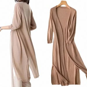 Nouveau Printemps Été Sun Protecti Vêtements Femmes Lg Cardigan Femme Pull Tricoté Femmes Manteau Veste Dames Châle Vêtements d'extérieur p1Dl #