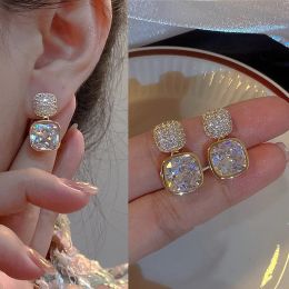 Nieuwe vierkante kleurrijke zirkoon oorsteker 14K witgouden oorbellen voor vrouwen persoonlijkheid mode dagelijks gebruik accessoires partij sieraden verjaardagscadeaus