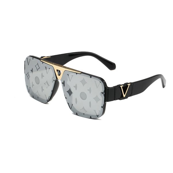 Nouveau Carré De Mode Lunettes De Soleil pour Hommes Femmes Noir Cadre Argent Miroir Fleur Lettre Lentille Conduite Marque Lunettes De Soleil Sports De Plein Air Lunettes Avec Boîte 2023